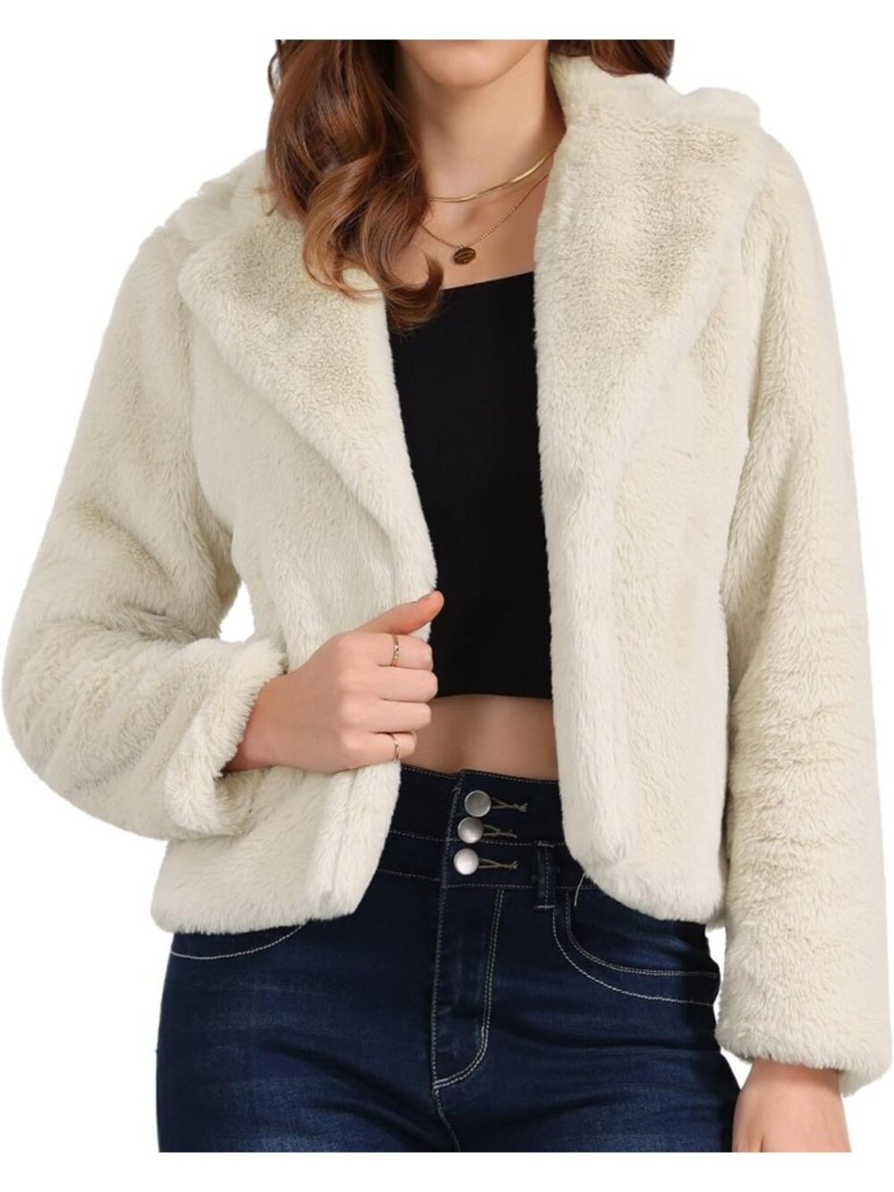 Cropped Faux Fur Coat for Women | Fluffy Open Front Jacket | Fall Winter Fashion